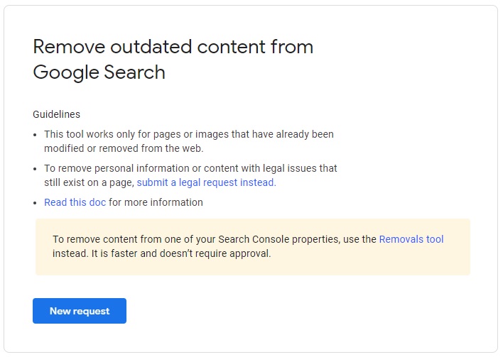 Removal of page from Google Without Search Console